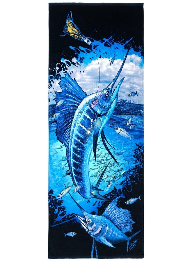 Beachland Blue Marlin Beach Towel 30 x 60 inch Fishing 100% Cotton (1 Towel 30" x 60, Marlin) - Image 1